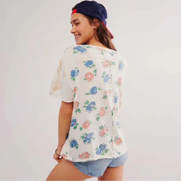 🌻🆕FREE PEOPLE We The Free Nina Boheme Printed Tee-Ivory Combo-SIZE Small - Picture 3 of 10
